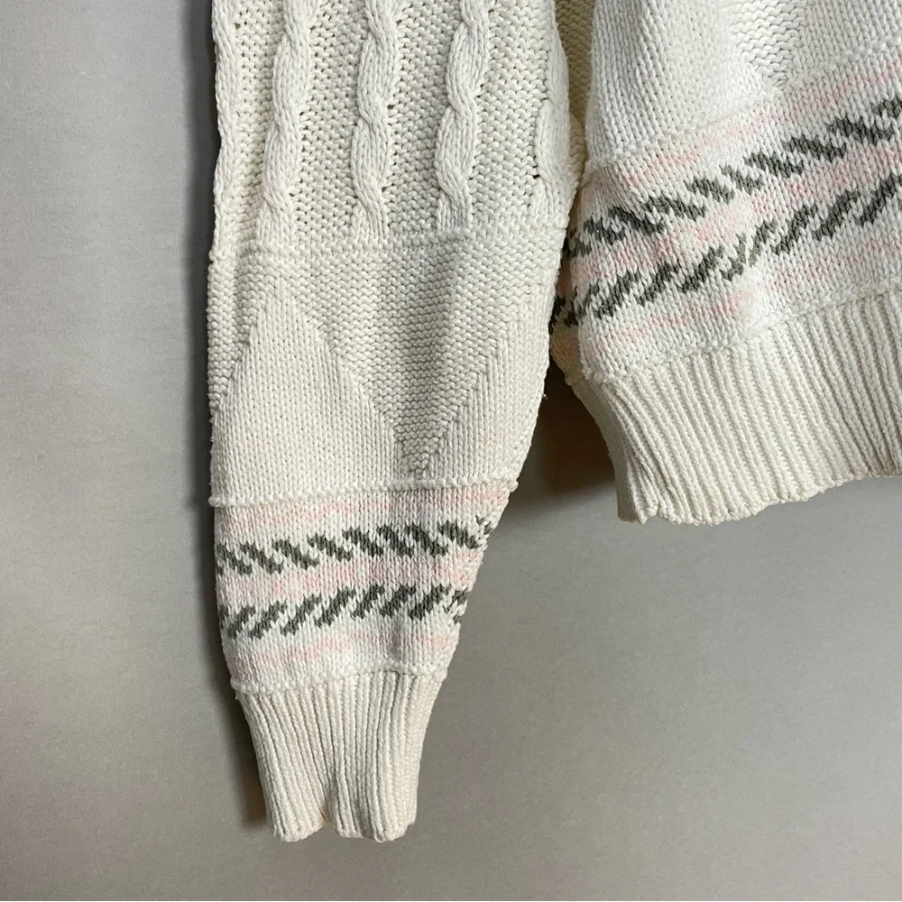 Vintage 90s Sweater Striped Cottagecore Women Size Large‎ White Cream Angelcore